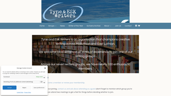 Screenshot of the Tyne & Esk Writers website