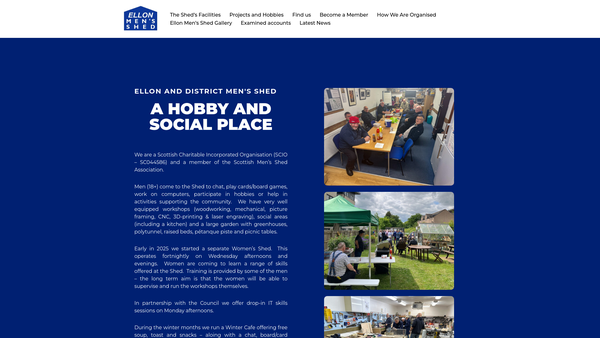 Screenshot of the Ellon and District Men's Shed website