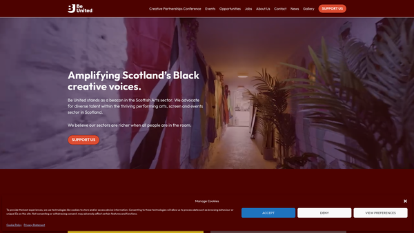 Screenshot of the BE United website