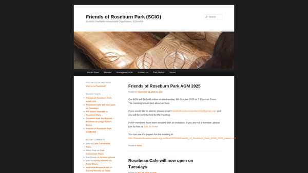 Screenshot of the Friends of Roseburn Park (SCIO) website