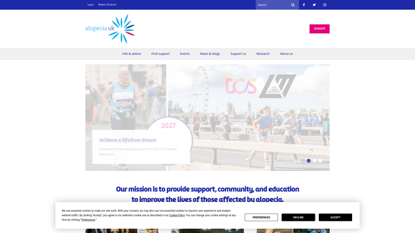 Screenshot of the Alopecia UK website