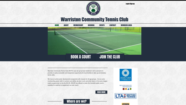 Screenshot of the Warriston Community Tennis Club website