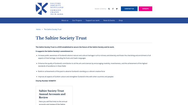 Screenshot of the The Saltire Society Trust website