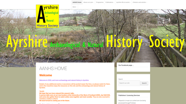 Screenshot of the The Ayrshire Archaeological and Natural History Society website