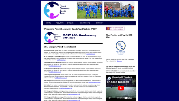 Screenshot of the Parent Community Sports Trust website