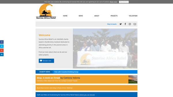 Screenshot of the Sunrise Africa Relief Limited website