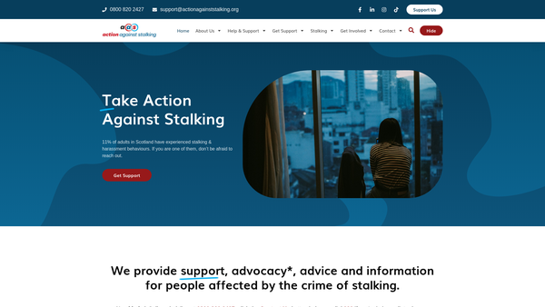 Screenshot of the Action Against Stalking website