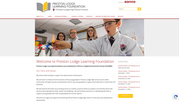 Screenshot of the Preston Lodge Learning Foundation website