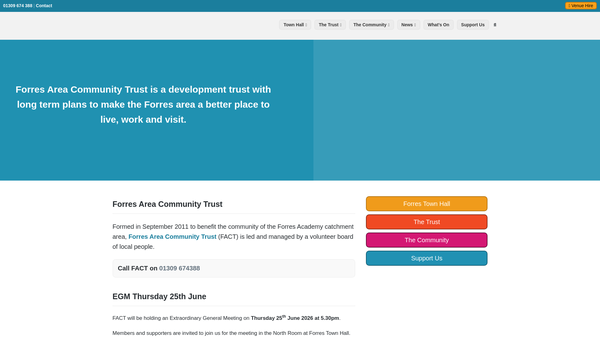 Screenshot of the Forres Area Community Trust website