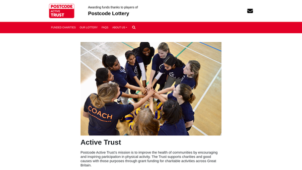 Screenshot of the Postcode Active Trust website