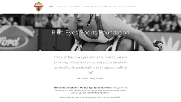 Screenshot of the Blue Eyes Sport Foundation website
