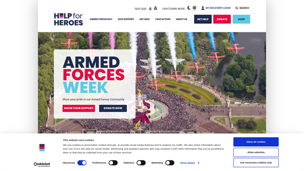 Screenshot of the Help for Heroes website