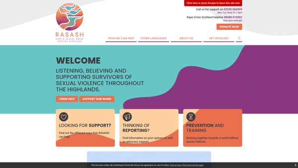 Screenshot of the Rape and Sexual Abuse Service Highland website