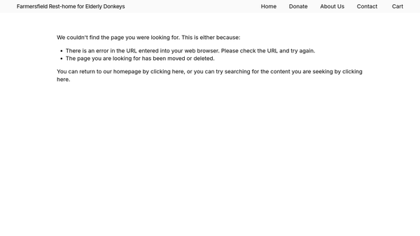 Screenshot of the Farmersfield Rest-Home For Elderly Donkeys website