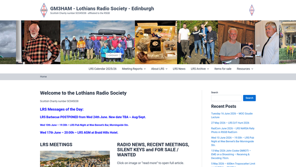 Screenshot of the The Lothians Radio Society website