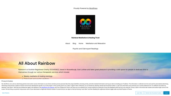 Screenshot of the Rainbow Meditation & Healing Trust website