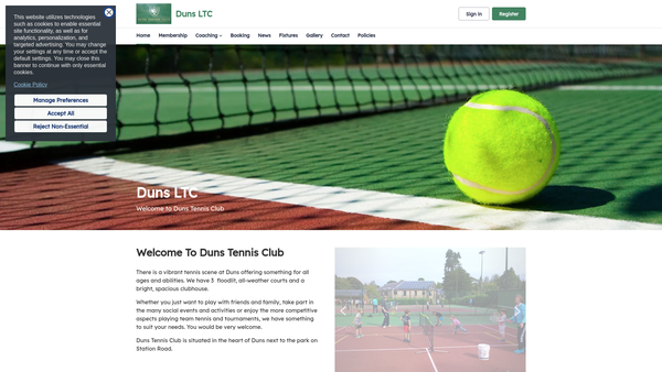 Screenshot of the Duns Tennis Club website