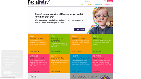 Screenshot of the Facial Palsy UK website