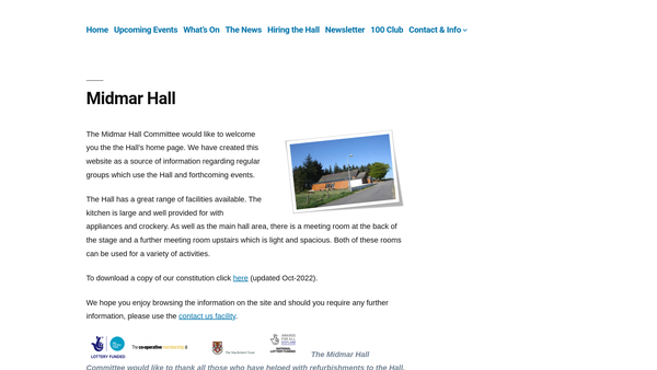 Screenshot of the Midmar Public Hall SCIO website