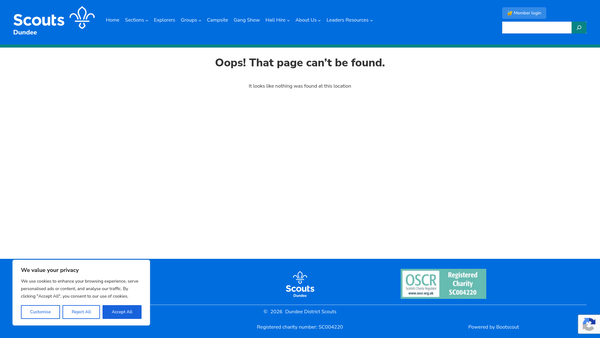 Screenshot of the 22nd Dundee Mains of Fintry Scout Group website