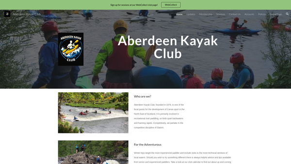 Screenshot of the Aberdeen Kayak Club SCIO website