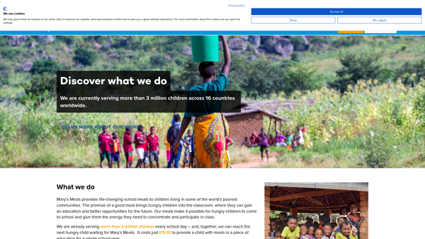 Screenshot of the Mary's Meals International Organisation website