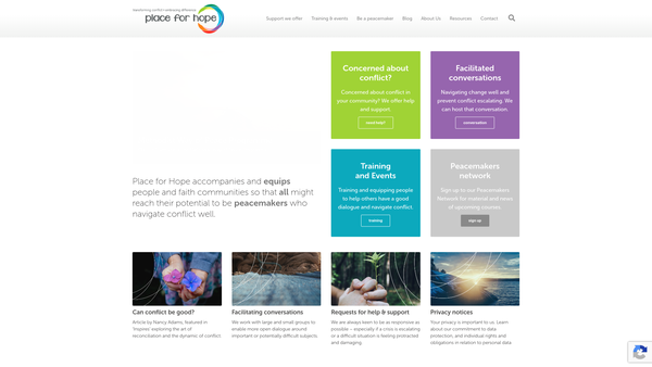 Screenshot of the Place for Hope website