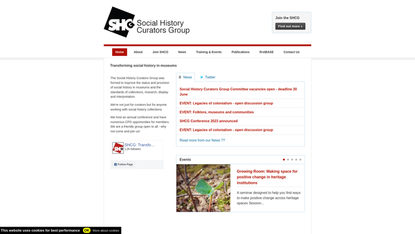 Screenshot of the Social History Curators Group website