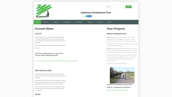 Screenshot of the Uplawmoor Development Trust website