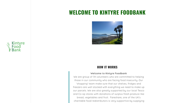 Screenshot of the Kintyre Food Bank website