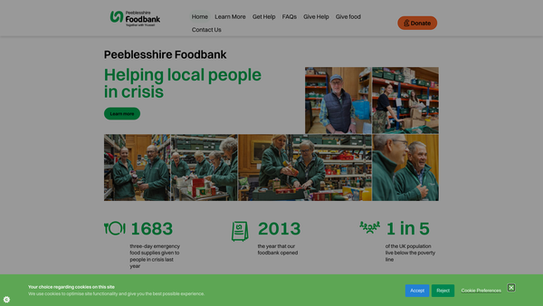 Screenshot of the Peeblesshire Foodbank SCIO website