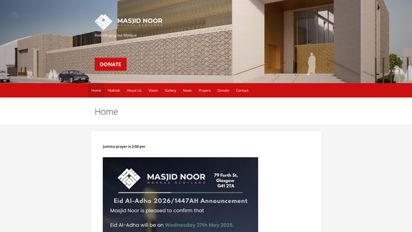 Screenshot of the Masjid Noor website