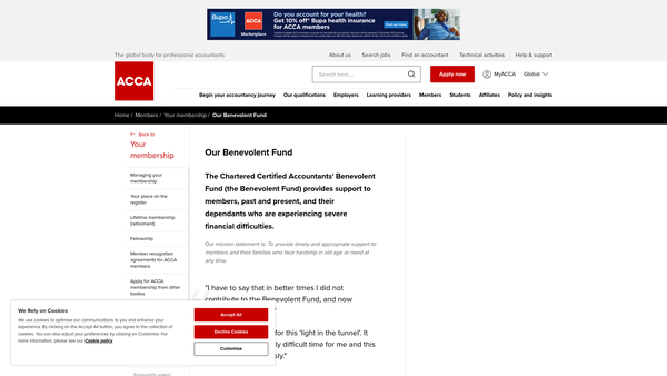 Screenshot of the The Chartered Certified Accountants' Benevolent Fund website