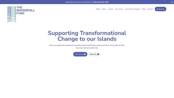 Screenshot of the Waterfall Fund website