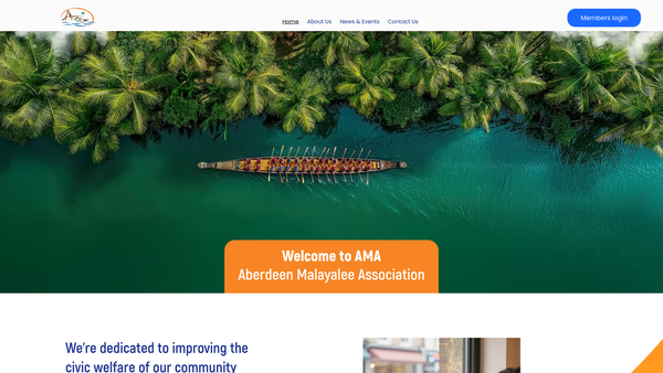 Screenshot of the Aberdeen Malayalee Association SCIO website