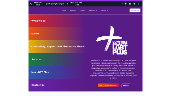 Screenshot of the Dumfries & Galloway Lesbian, Gay, Bisexual and Transgender Plus website