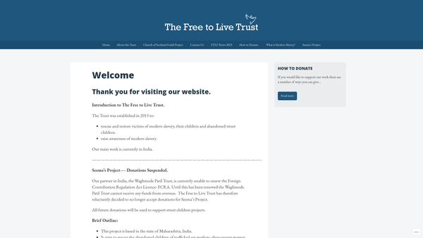 Screenshot of the The Free To Live Trust website