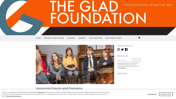 Screenshot of the The Glad Foundation website