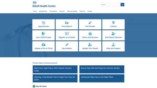 Screenshot of the Edzell Community Health Transport website