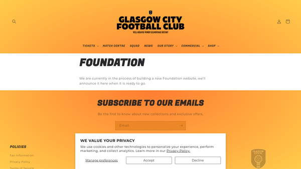 Screenshot of the Glasgow City Foundation website