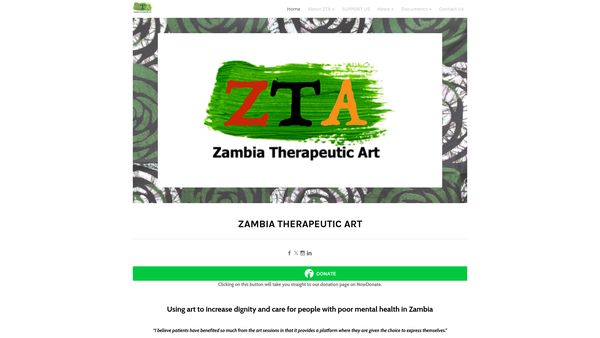 Screenshot of the Zambia Therapeutic Art (ZTA) (SCIO) website