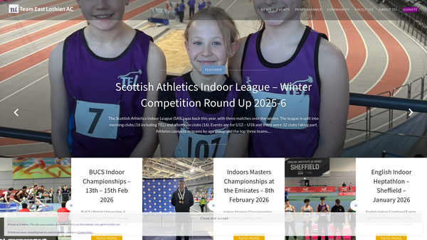 Screenshot of the Team East Lothian Athletics Club website