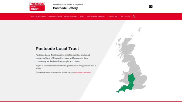 Screenshot of the Postcode Local Trust website