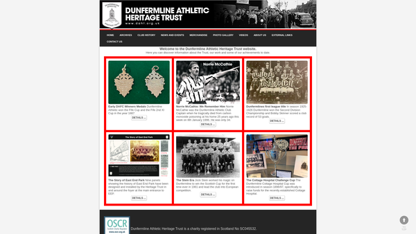 Screenshot of the Dunfermline Athletic Heritage Trust website