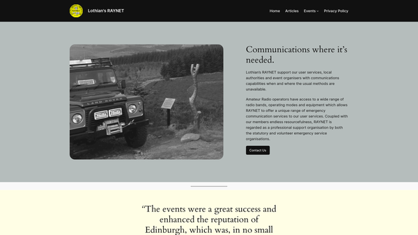 Screenshot of the Lothians Raynet SCIO website