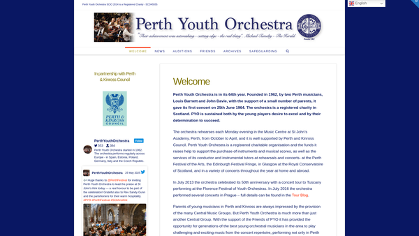 Screenshot of the Perth Youth Orchestra SCIO 2014 website