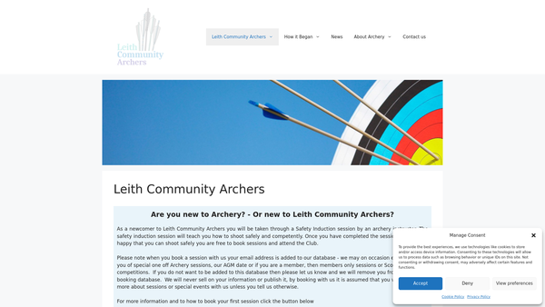 Screenshot of the Leith Community Archers website