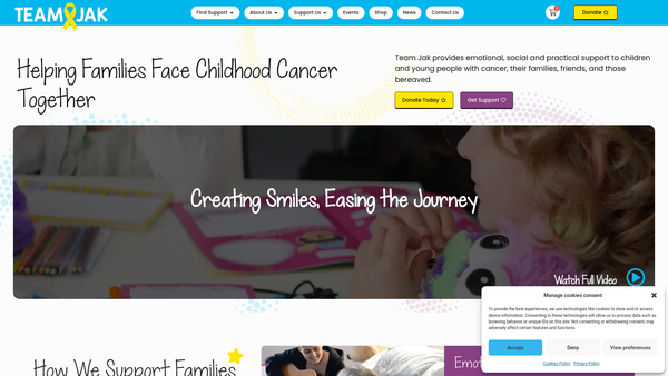 Screenshot of the Team Jak Foundation website