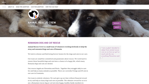 Screenshot of the Animal Rescue Crew website