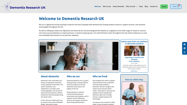 Screenshot of the Dementia Research UK website